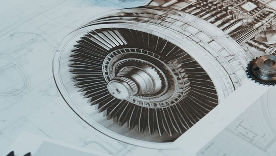 Detailaufnahme eines Flugzeugtriebwerks